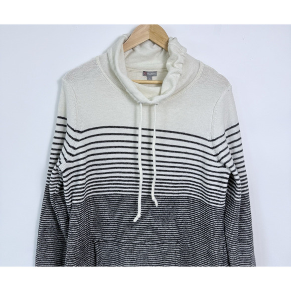 T by Talbots Cowl Neck Wool Blend Sweatshirt Size L Cream Black Striped Casual - Picture 3 of 6
